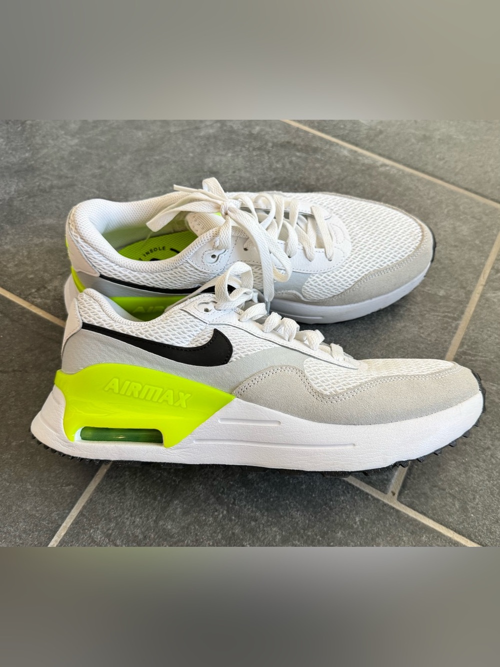 Nike White Grey Black Sneakers with Volt Accent